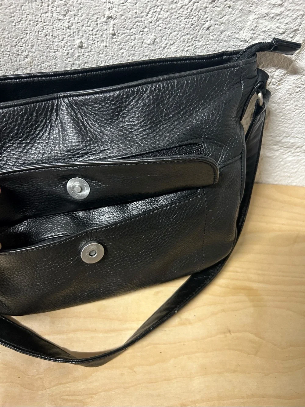 Stone & Co. Black Pebbled Leather Shoulder Bag with Silver Hardware