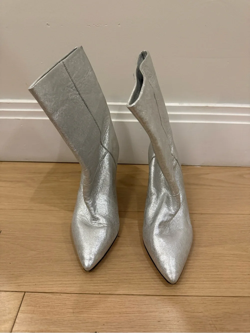 Isabel Marant Silver Metallic Pointed-Toe Ankle Boots