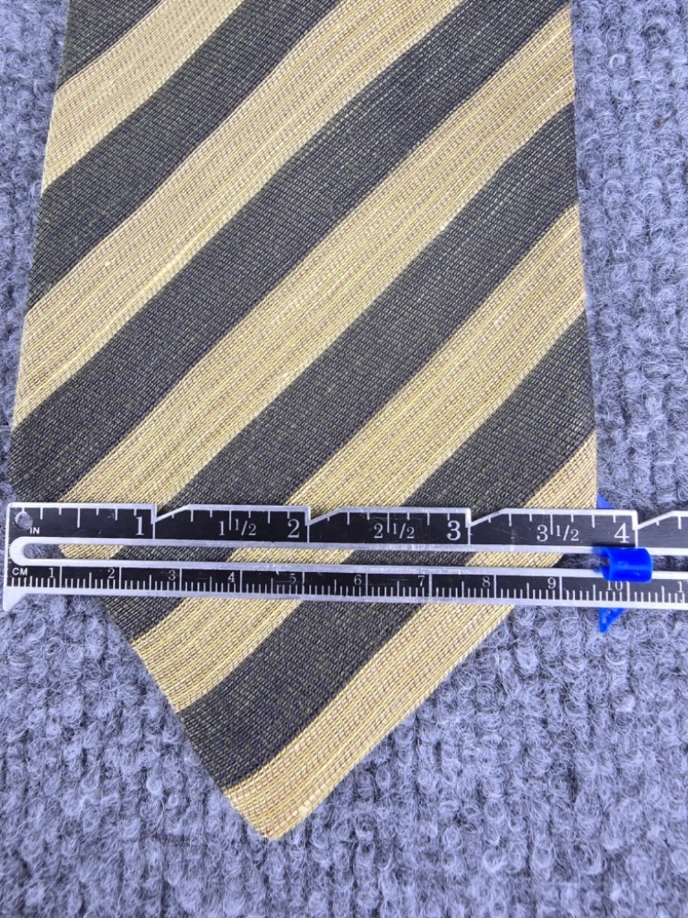 Ermenegildo Zegna Silk Linen Striped Tie Muted Gold Charcoal Grey Made In Italy