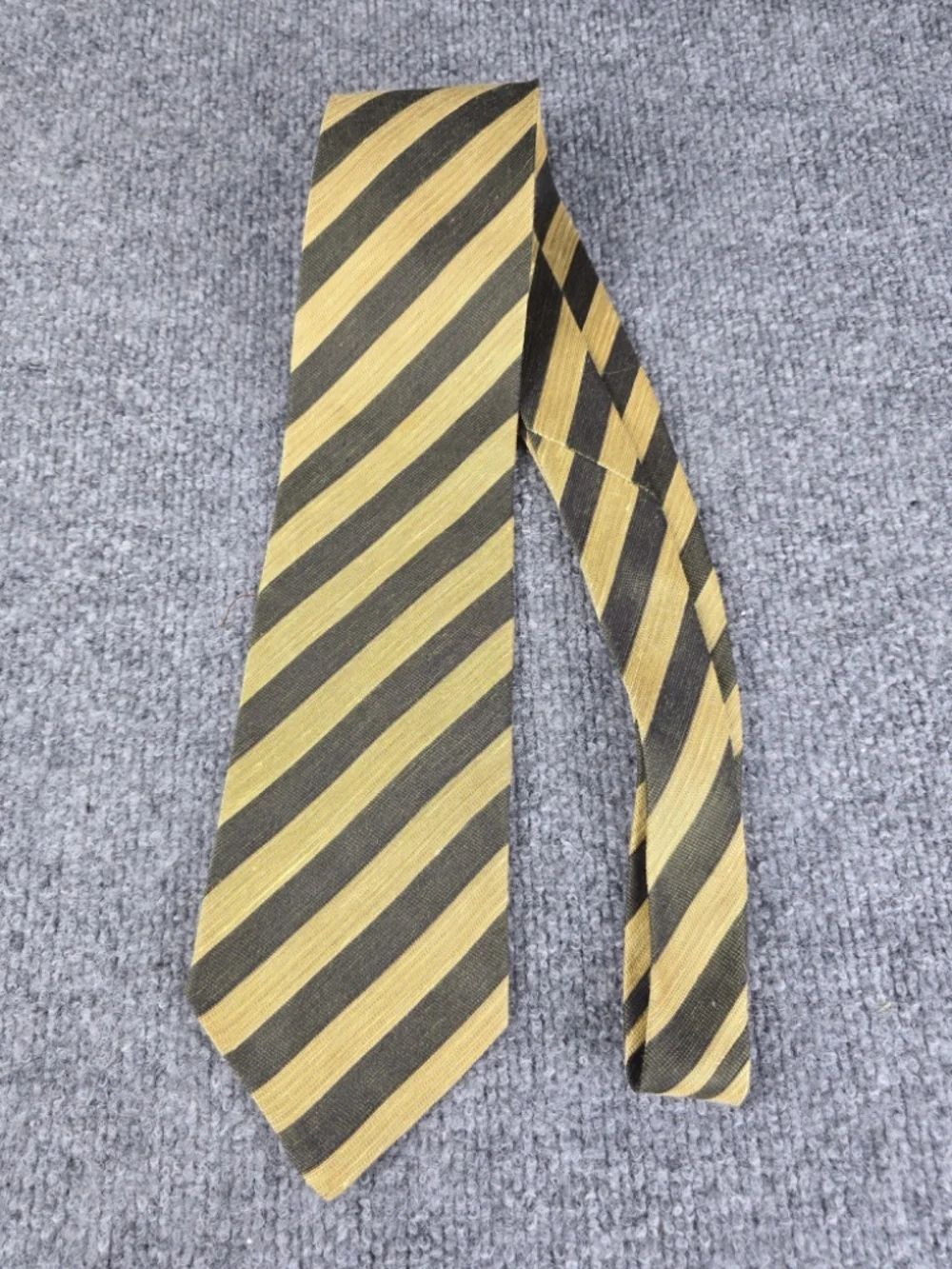 Ermenegildo Zegna Silk Linen Striped Tie Muted Gold Charcoal Grey Made In Italy