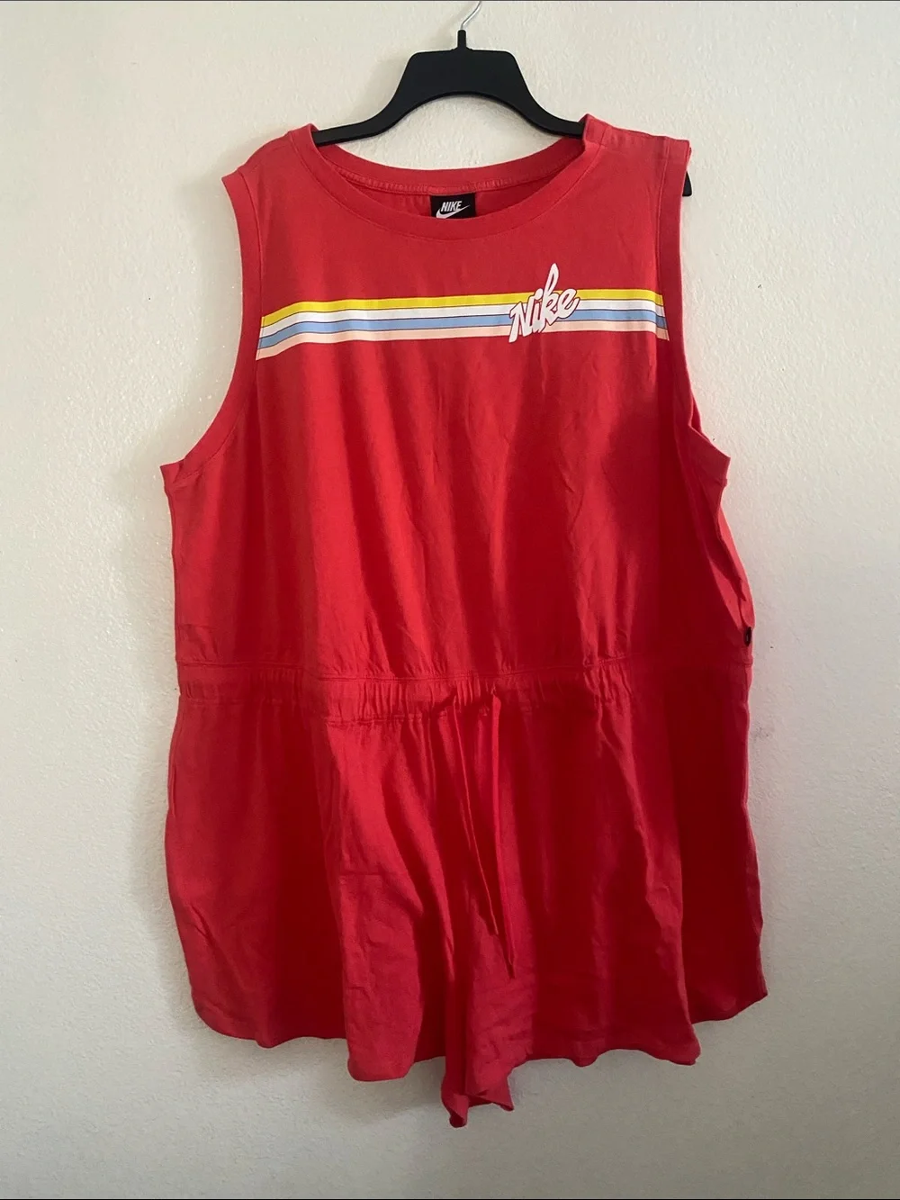 Nike Red Sleeveless Tie-Waist Romper with Multicolor Stripe