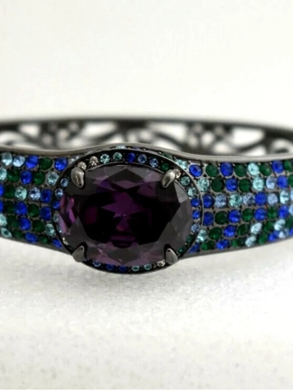 Purple Center Stone Pavé Blue-Green Crystal Bracelet