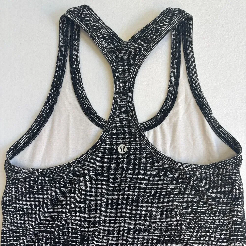 Lululemon Racerback Tank Top Women's 6 Black White Run Yoga Gym Workout Stretch