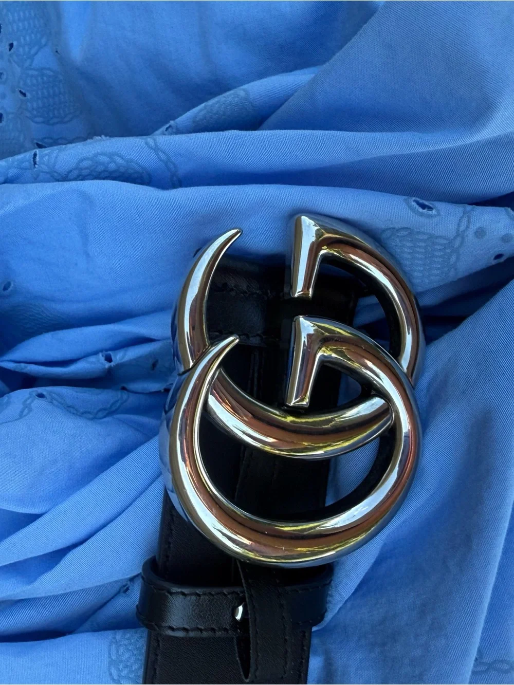 Gucci Black Leather Belt with Silver Double G Buckle