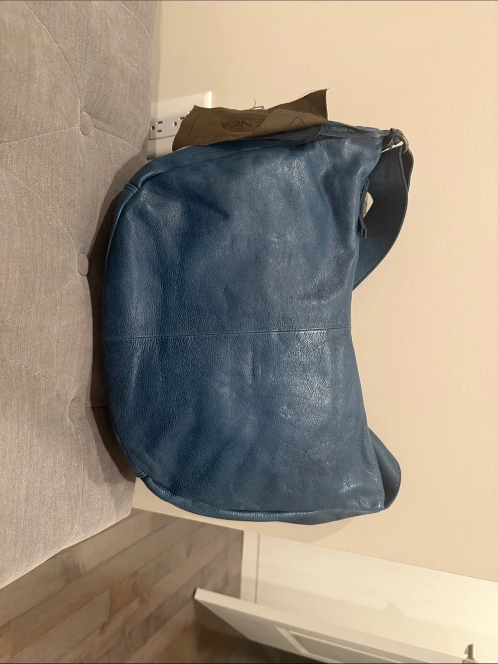 Brand New Women’s Blue Leather Bag with Wide Strap 100% genuine leather