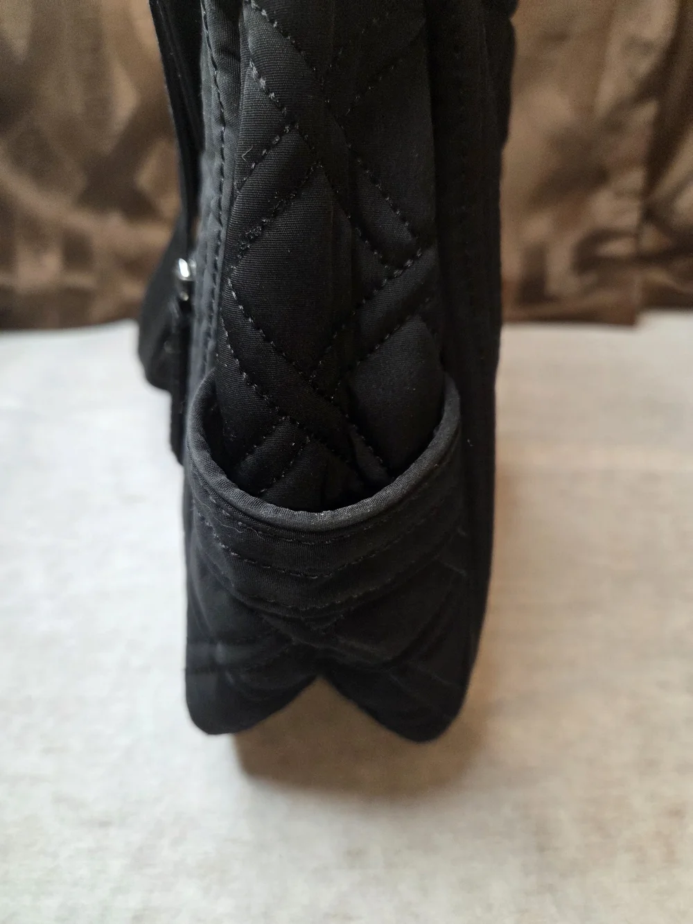Vera Bradley Black Quilted Shoulder Bag with Adjustable Strap-Strap Has Fading
