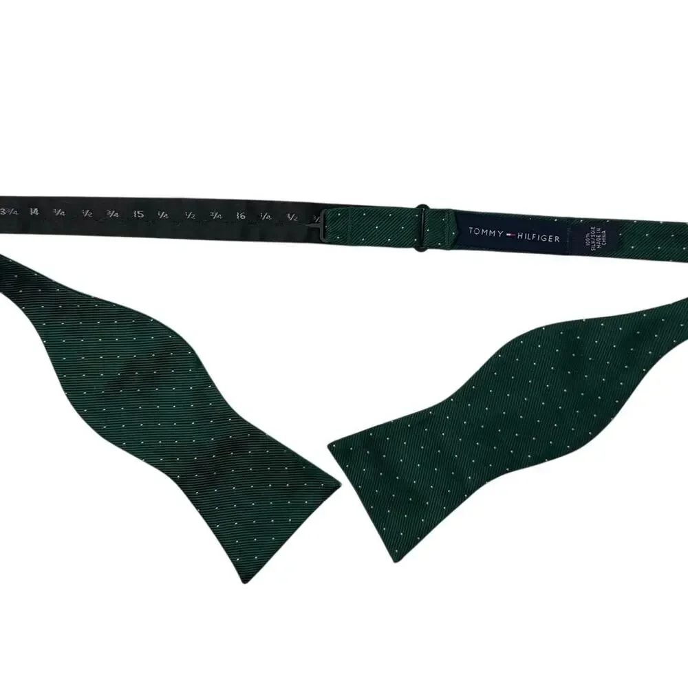 Tommy Hilfiger Green White Polka Dot Silk Self-Tie Bow Tie Adjustable
