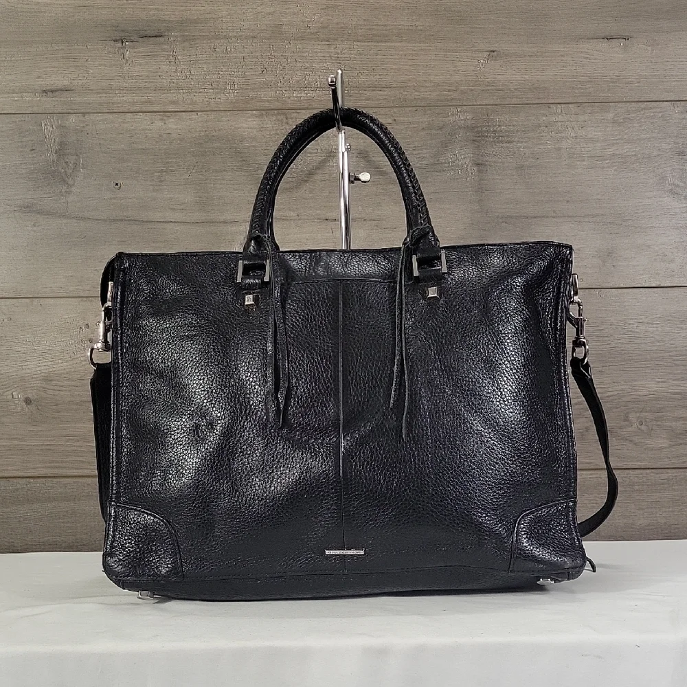Women's Rebecca Minkoff Black Pebble Leather Business Laptop Crossbody Bag