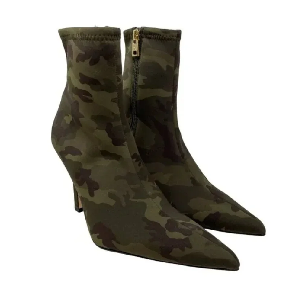 Good American High Kickstand Bootie Size 10.5 Camo Neoprene