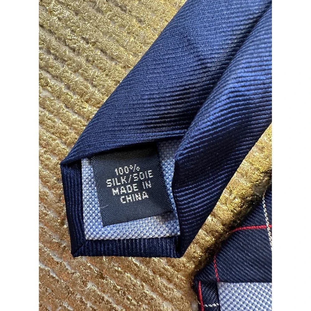 TOMMY HILFIGER Men's Navy Blue Red & White Silk Necktie Office Business Work