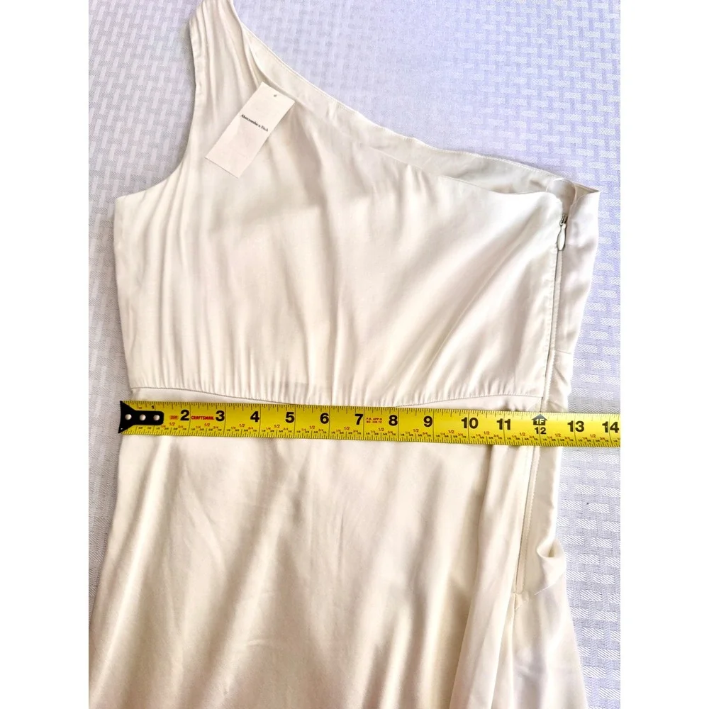 Abercrombie & Fitch One Shoulder Satin Maxi Dress Cream Small Tall ST New