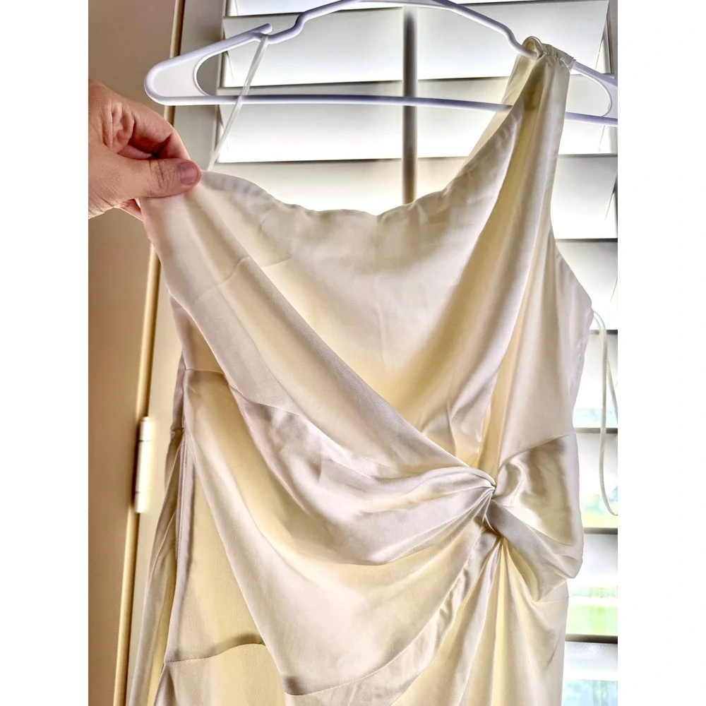 Abercrombie & Fitch One Shoulder Satin Maxi Dress Cream Small Tall ST New