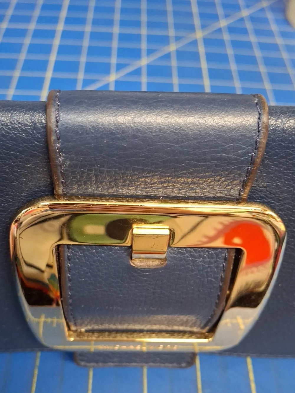 Michael Kors Navy Leather Buckle Clutch Gold Hardware 11x5x0.75 Preloved