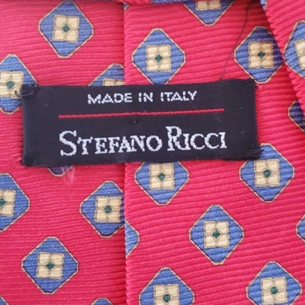 STEFANO RICCI MEN'S GEOMETRIC DIAMONDS SILK TIE RED BLUE YELLOW 4