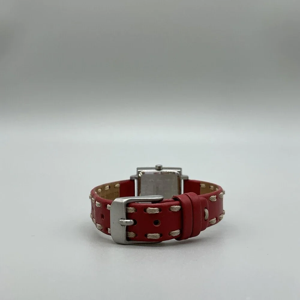 TOKYObay Womens Watch 23mm Cream Dial Red Leather Square New Battery