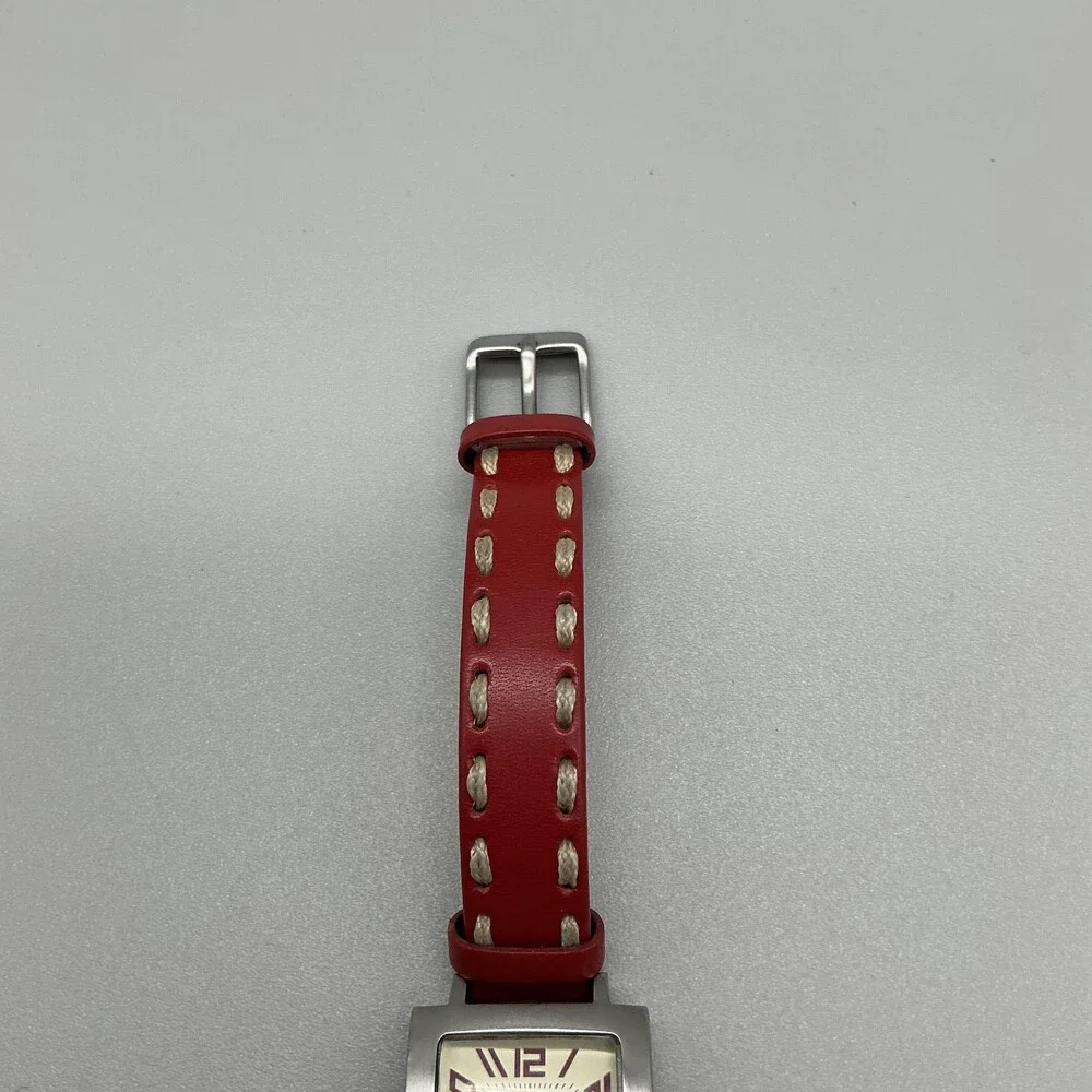 TOKYObay Womens Watch 23mm Cream Dial Red Leather Square New Battery