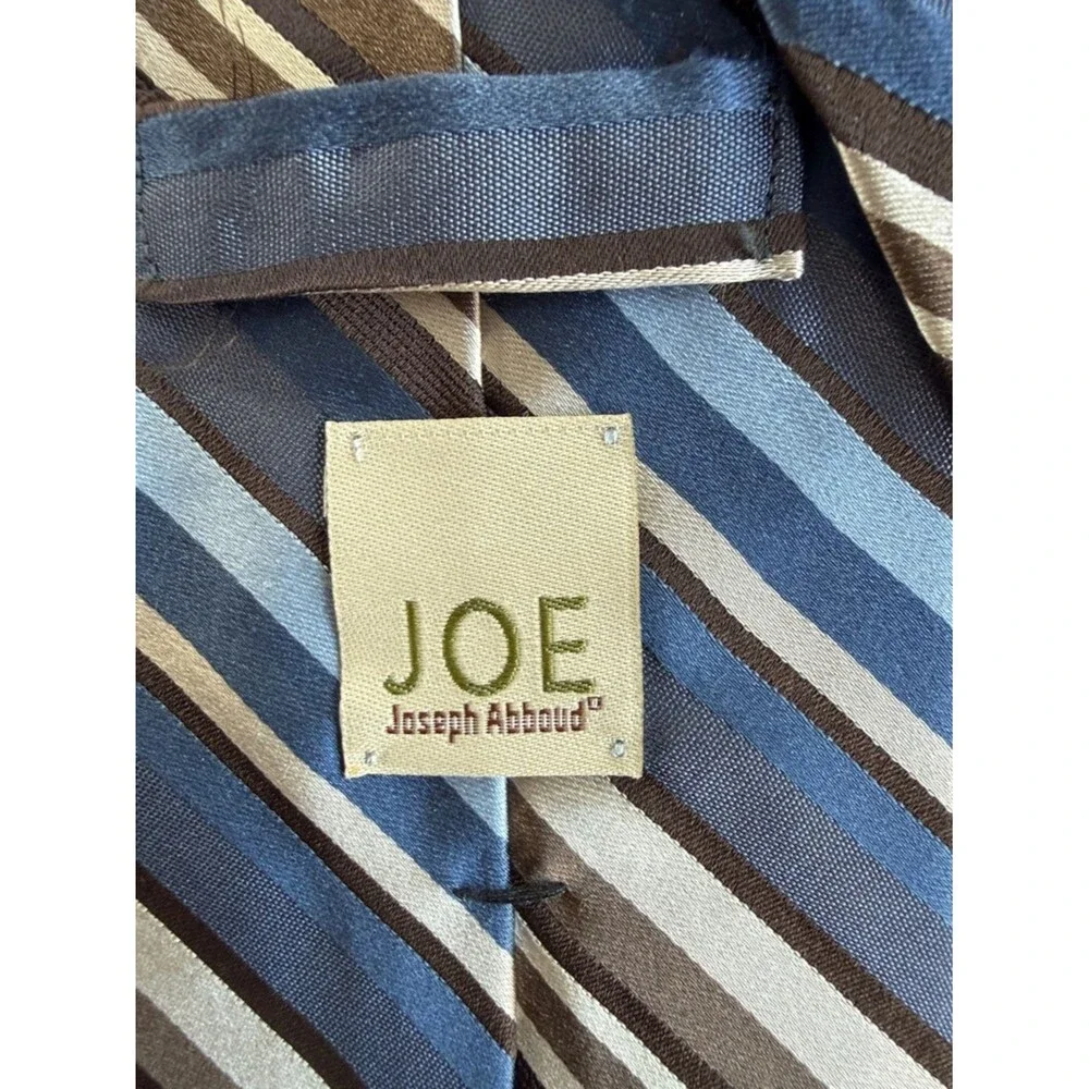JOSEPH ABBOUD Blue Tan Brown Stripe Men's Tie Silk