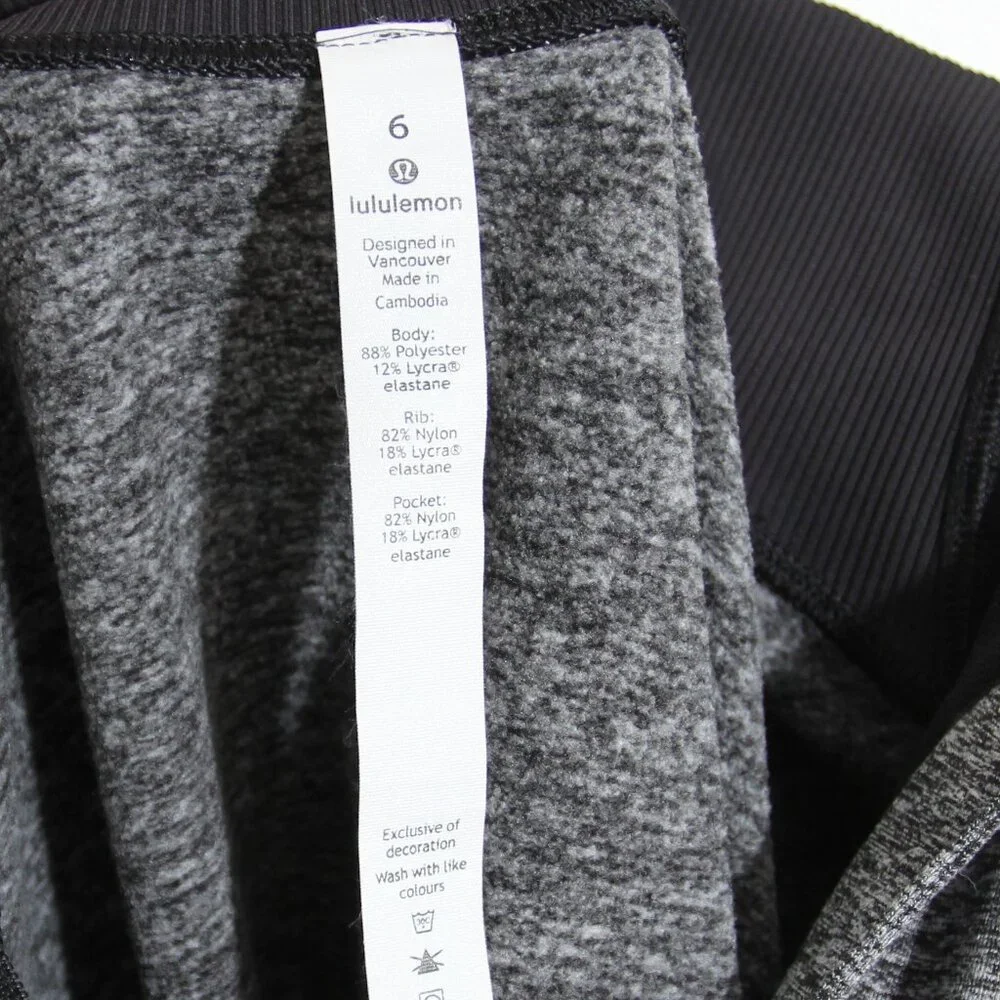 Lululemon Always Alert 1/2 Zip Pullover Heathered Black Gray Rulu Fleece Size 6
