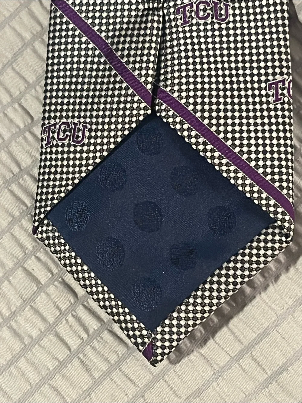 TCU Texas Christian University 100% Silk Neck Tie Rivetz of Boston Purple Logo