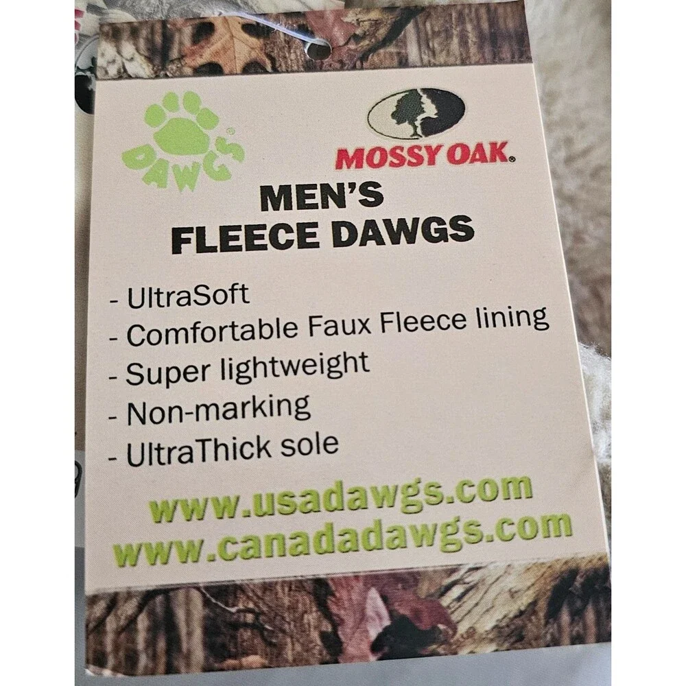 Dawgs Men’s 10/11 Fleece Lined Mossy Oak Camo Clogs NWT Warm Comfort Slip On