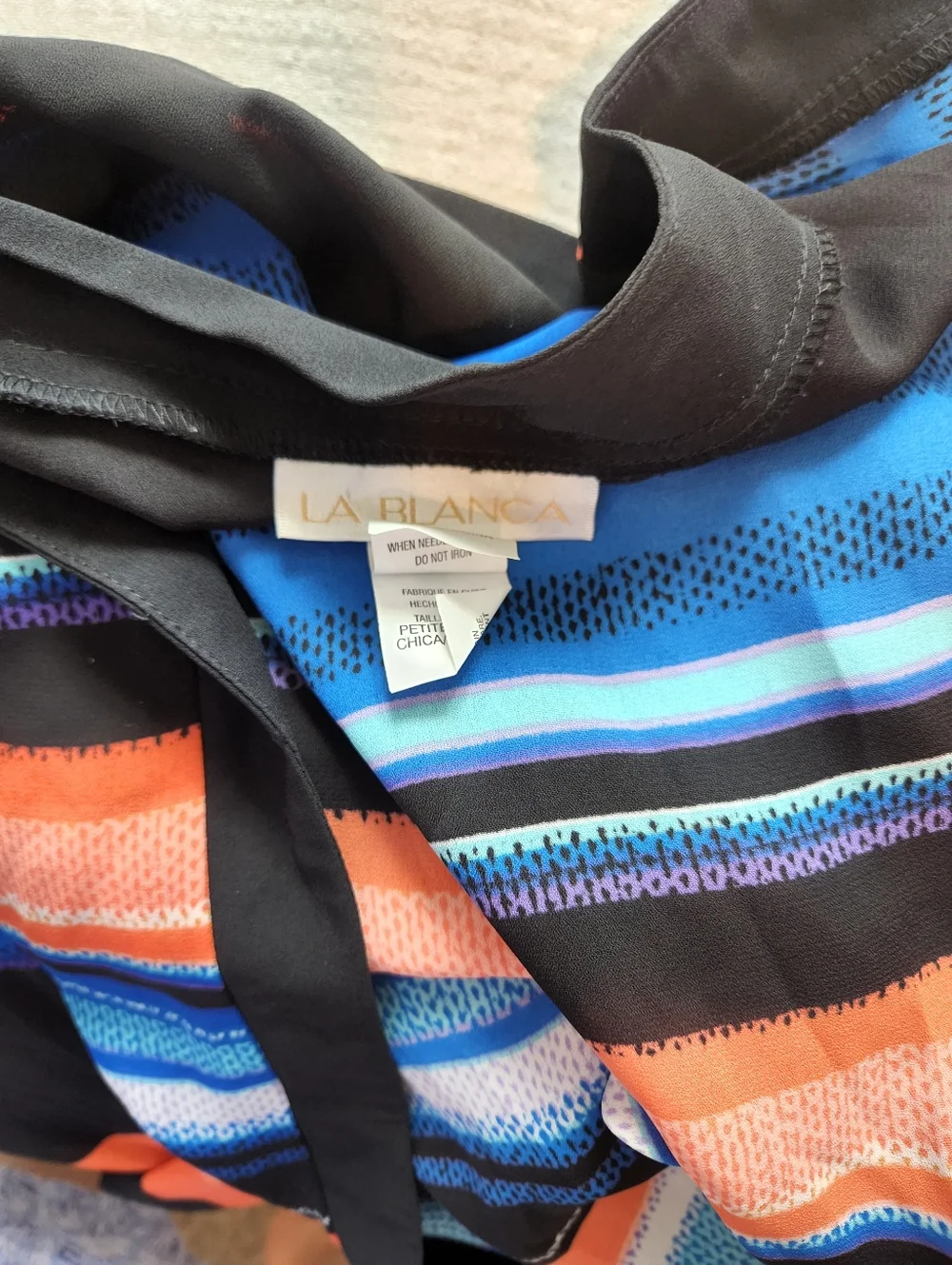 La Blanca Black Kimono with Blue & Orange Stripes