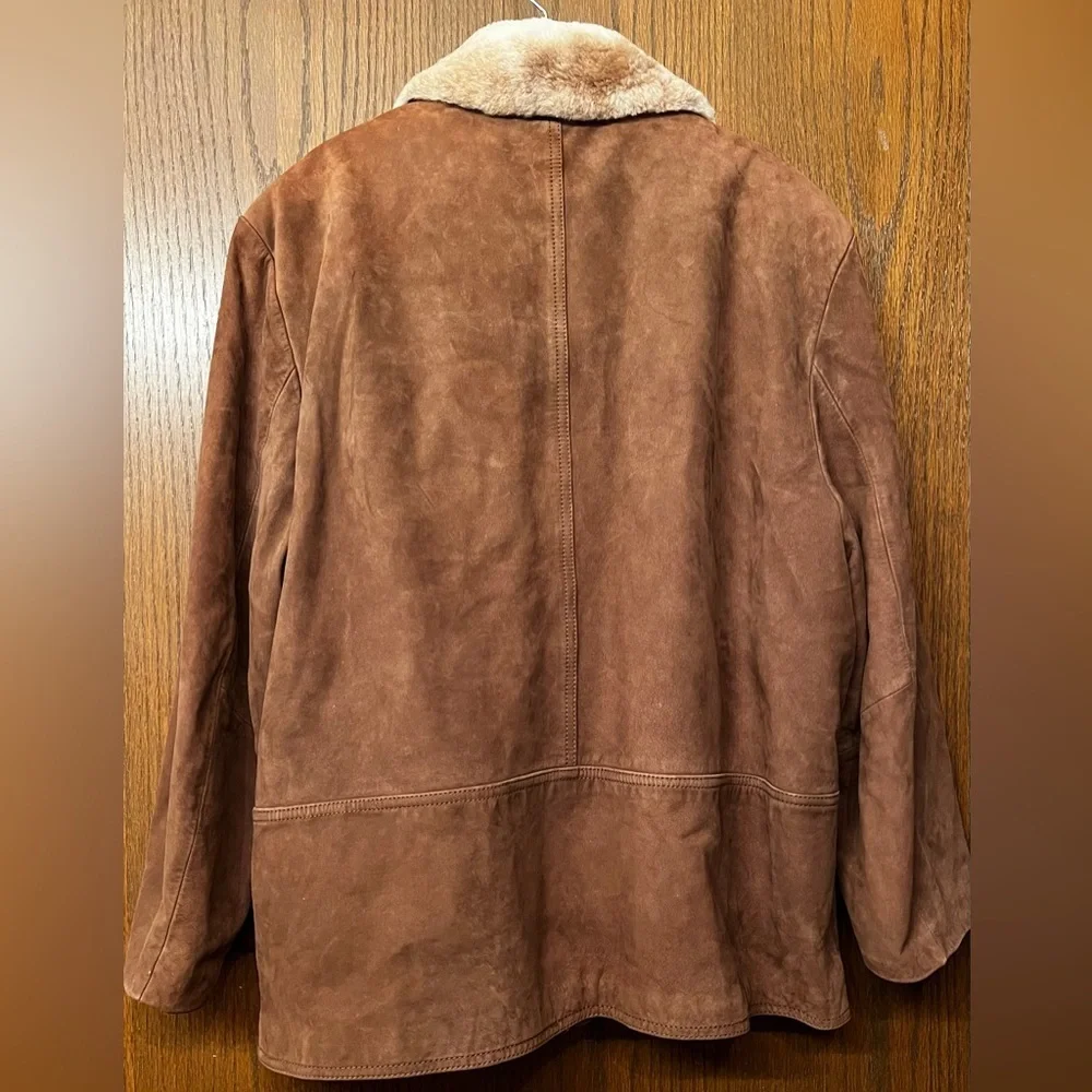 EUC Cole Haan Brown Suede Bomber Jacket/Car Coat Zip out Wool Liner