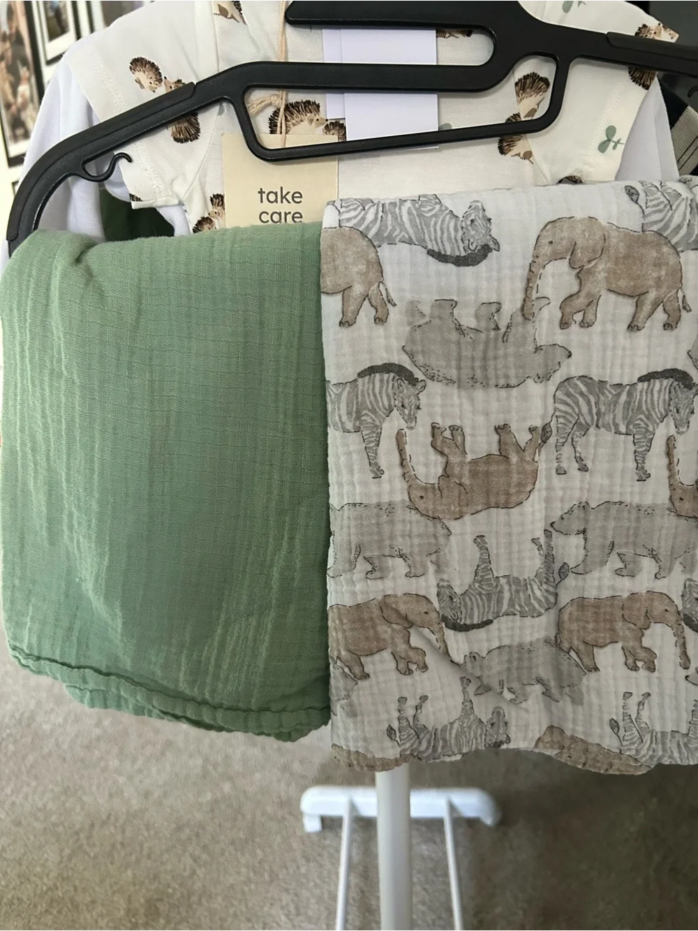 Take Care Kids Muslin Swaddle Set - Sage Green & Animal Print