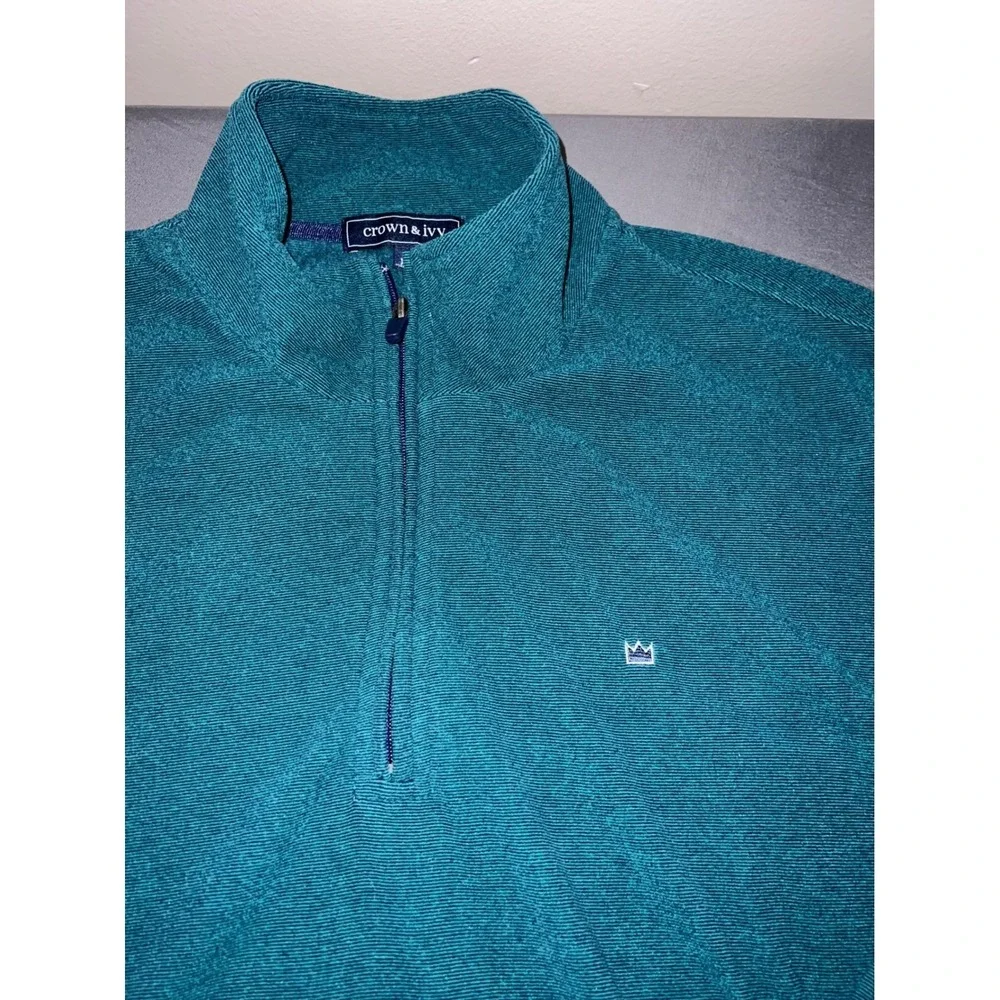 Crown & Ivy Mens XL Teal Green Heather Quarter Zip Fleece Pullover