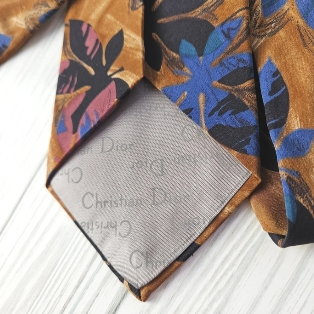 Vintage Christian Dior Wide Necktie in Brown Multi Abstract Floral