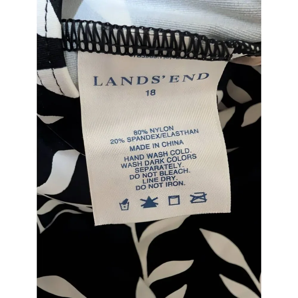 Lands End Size 18 Women's Floral Halter Tankini Top Black and White