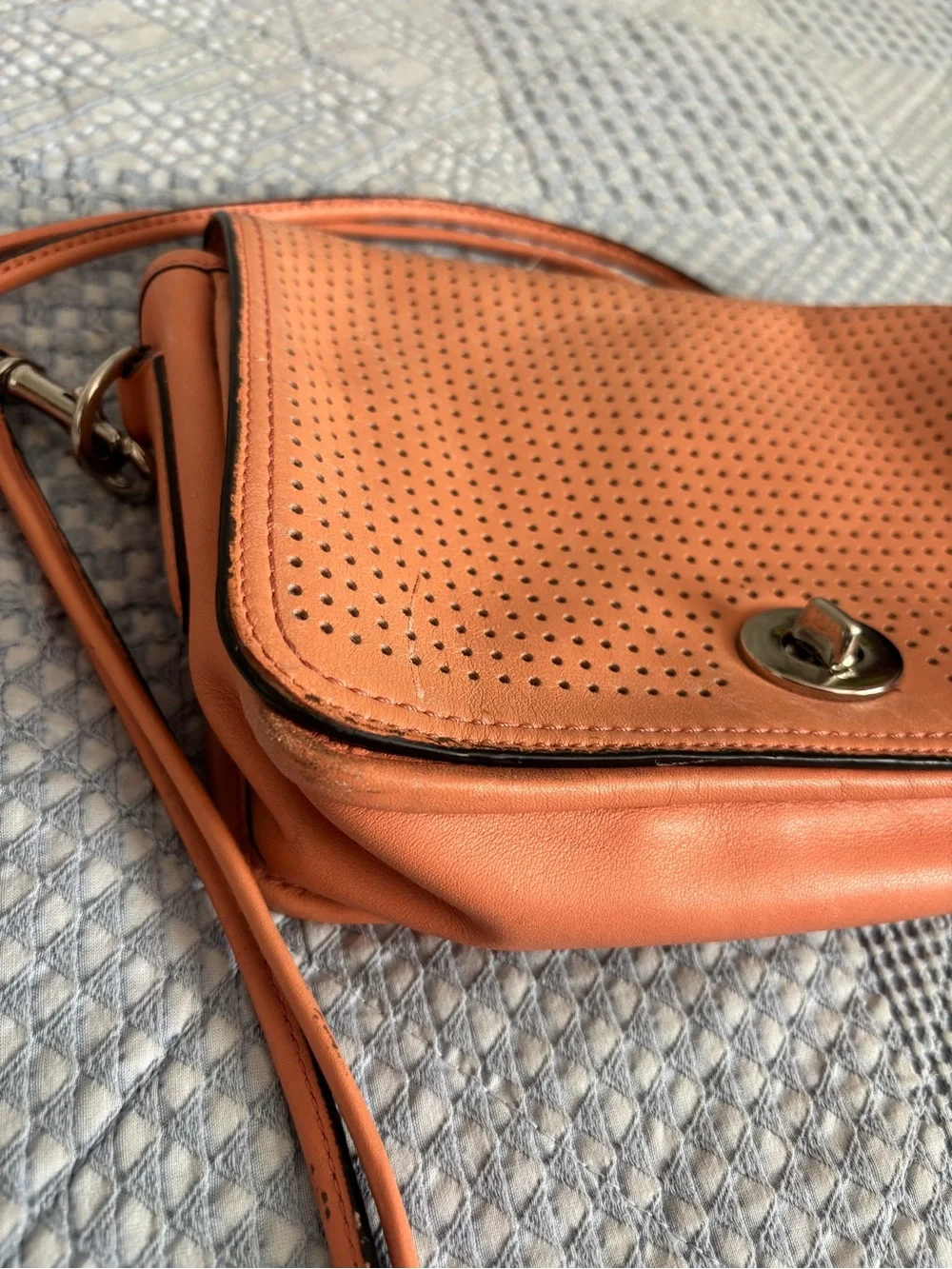 Coach Peach/Coral Perforated Leather Crossbody Bag
