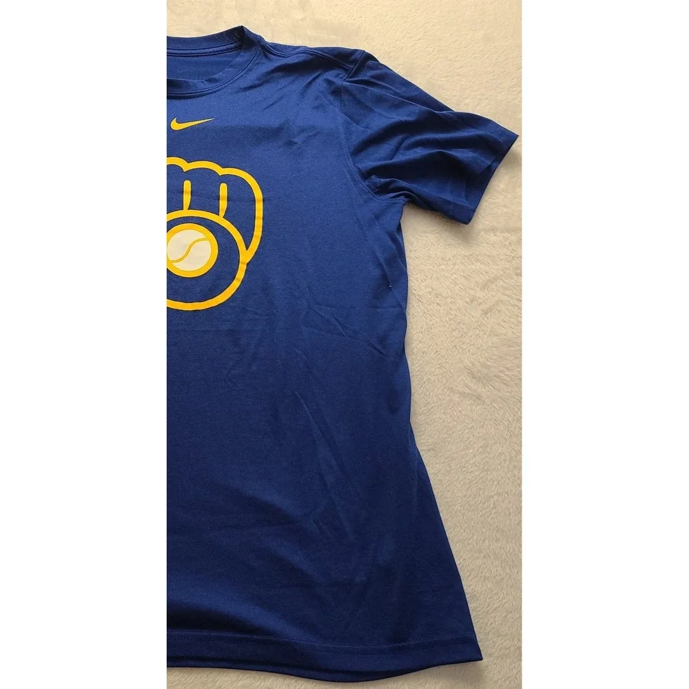 Nike Milwaukee Brewers Dri-FIT T-Shirt Men's Medium Blue Glove Logo Athletic Cut