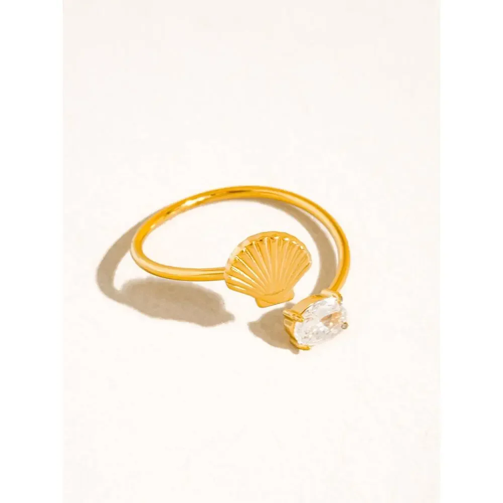 Lumirae 18K Gold Non-Tarnish Shell CZ Open Ring