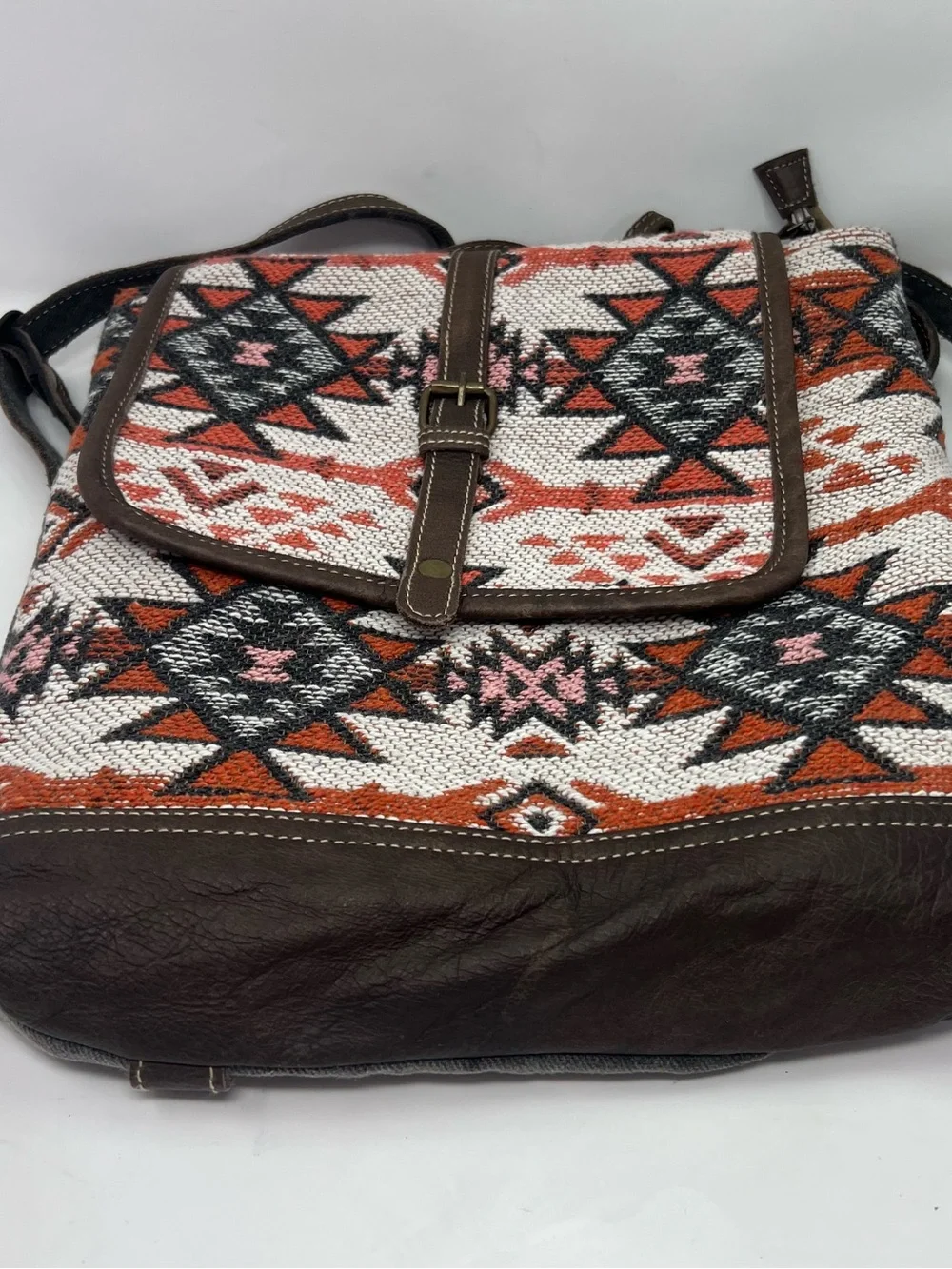 Myra Bag Southwestern Canvas Leather Backpack Boho Aztec Tribal Flap Book Bag