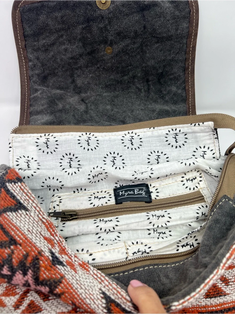 Myra Bag Southwestern Canvas Leather Backpack Boho Aztec Tribal Flap Book Bag
