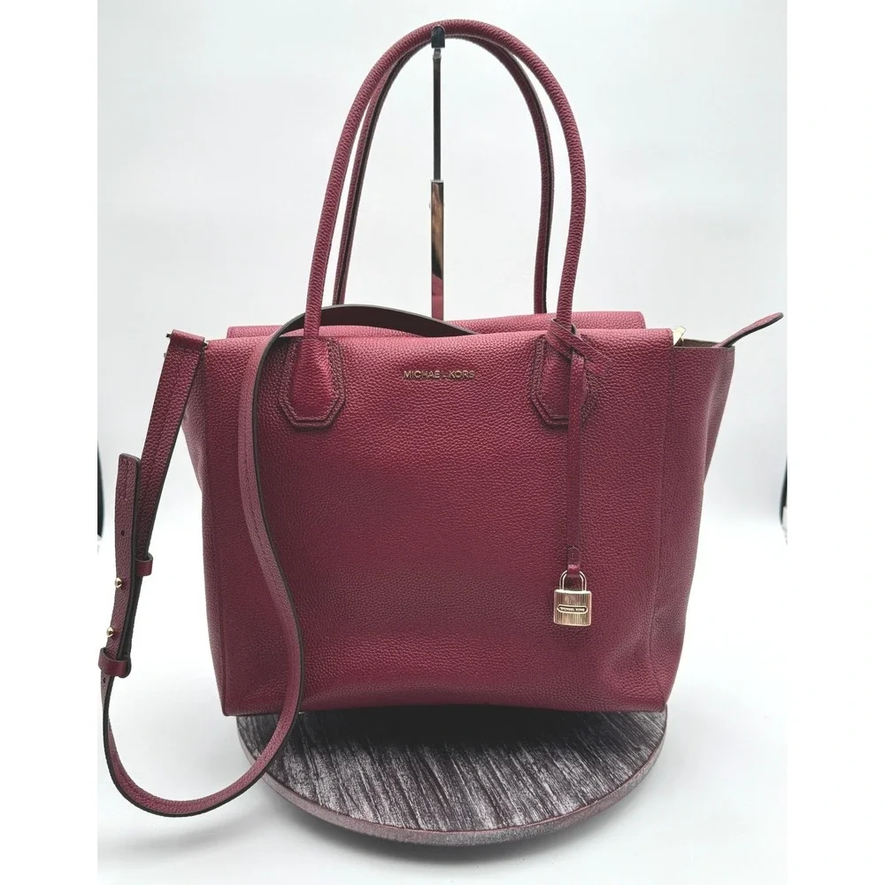 Michael Kors Mercer Large Tote Bag Pebbled Leather Crossbody Wallet Set Cherry