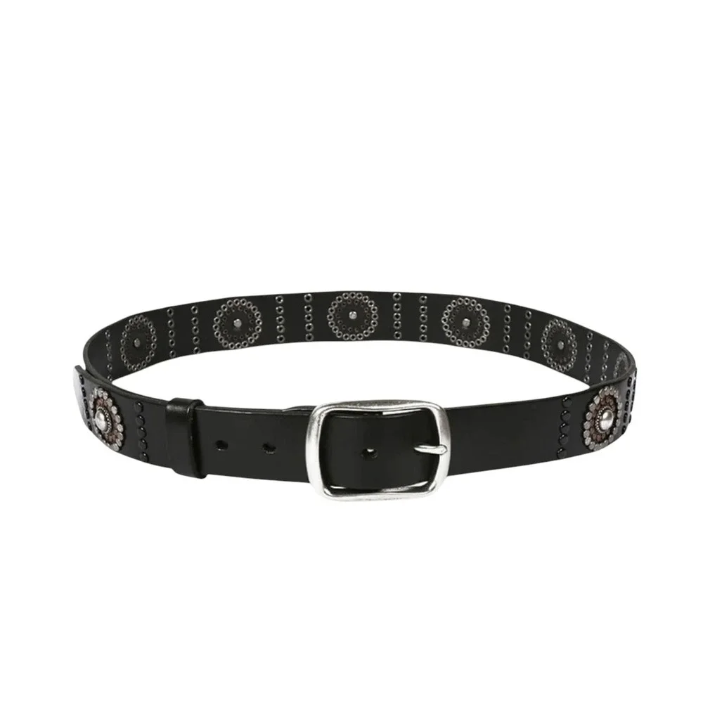 Genuine Leather Studded Western Boho Belt Black Silver Copper‎ Accents 6283 ML
