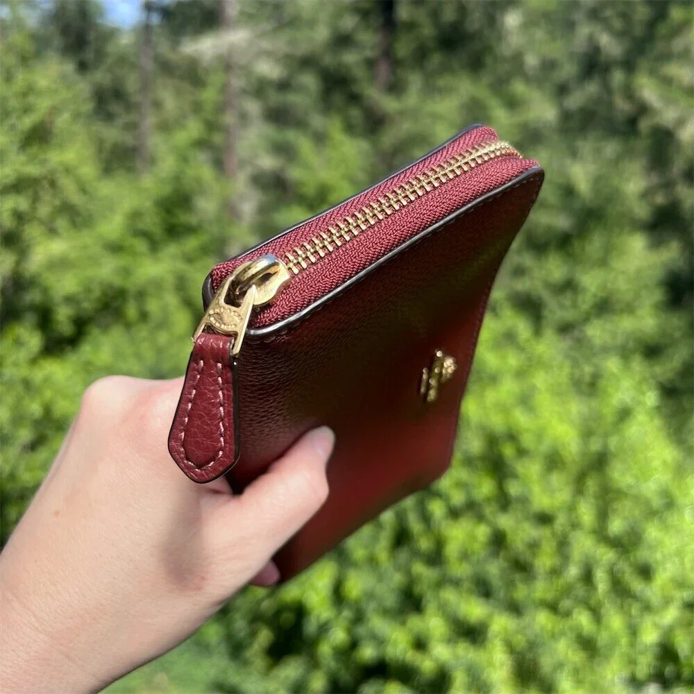 COACH Long Zip-Around Burgundy Pebble Leather Wallet w Gold Hardware AUTHENTIC