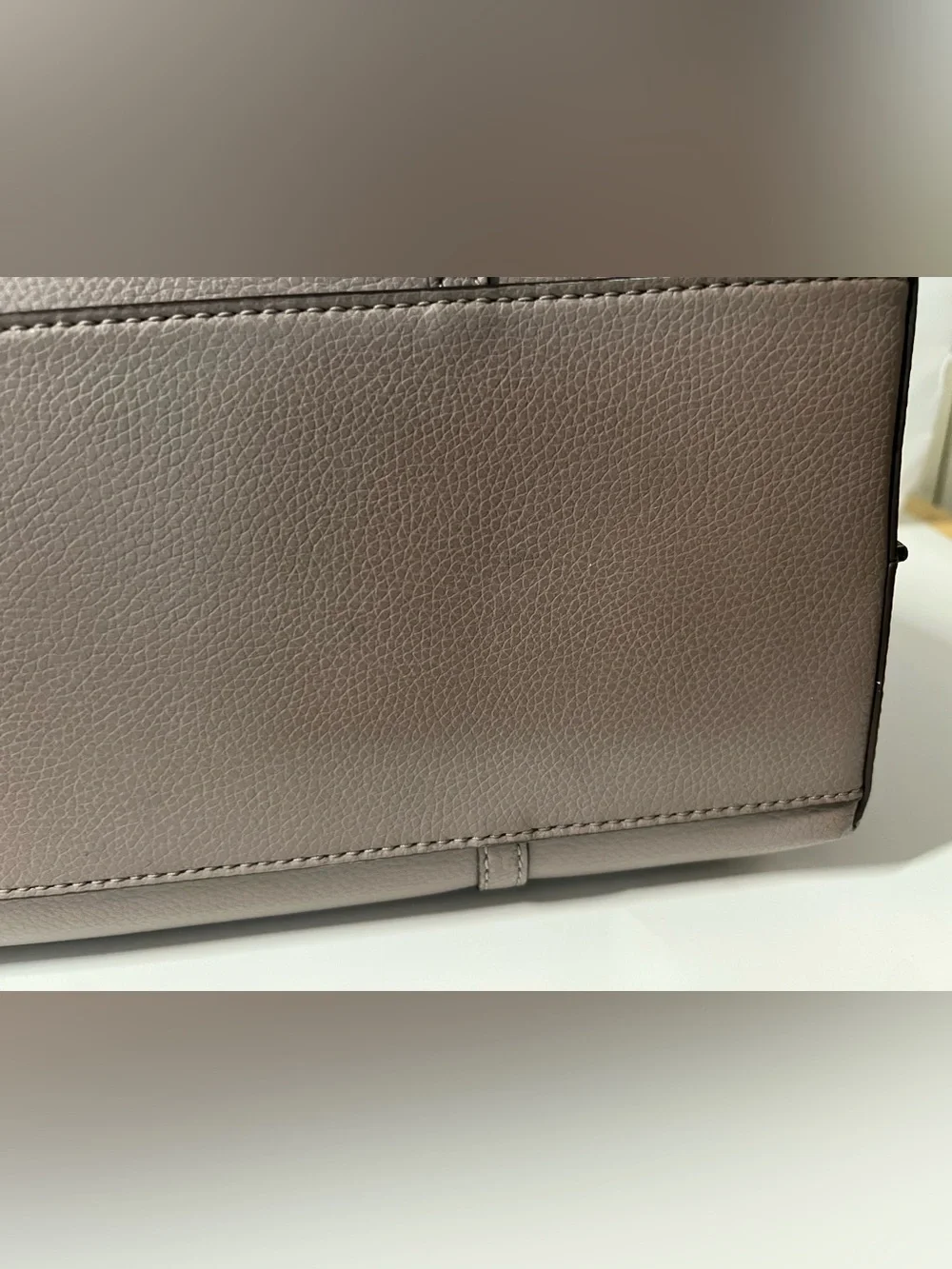 Tory Burch Taupe Pebbled Leather Tote with Light Blue Charm