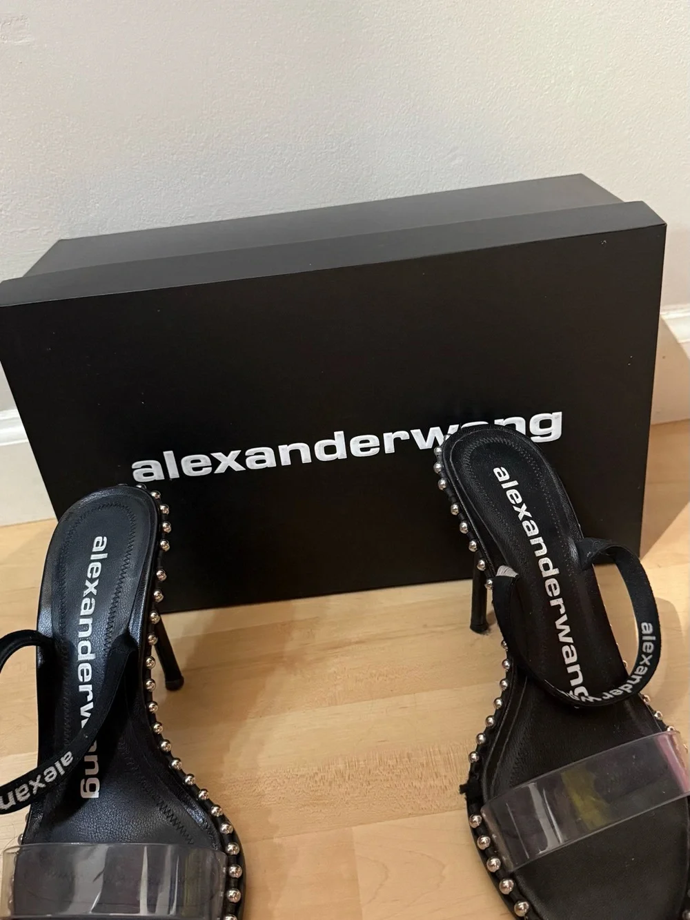 Alexander Wang Black Studded Clear-Strap Mules