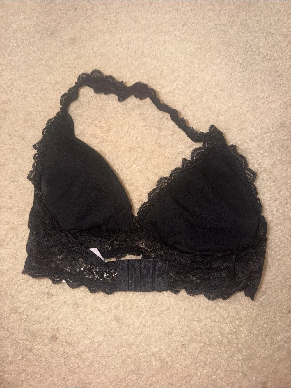 Auden Black Lace Bralette Halter with Scalloped Trim