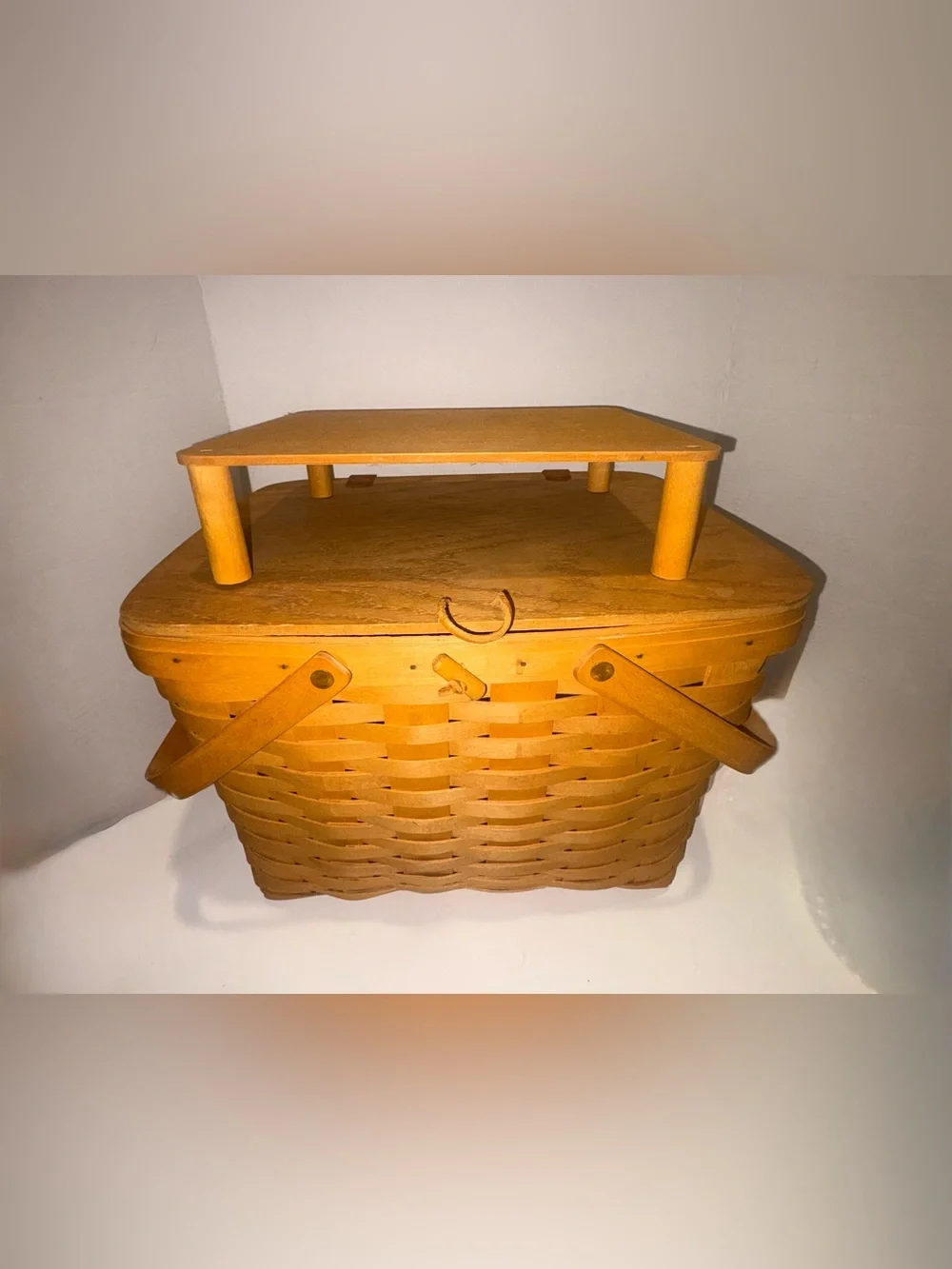 Longaberger 1999 Wooden Basket with Plastic Liner & Riser- Vintage 13x16.5