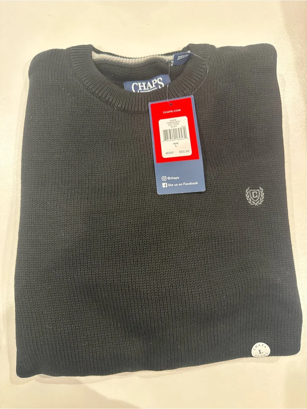 Chaps Men's Black Crewneck Sweater with Crest