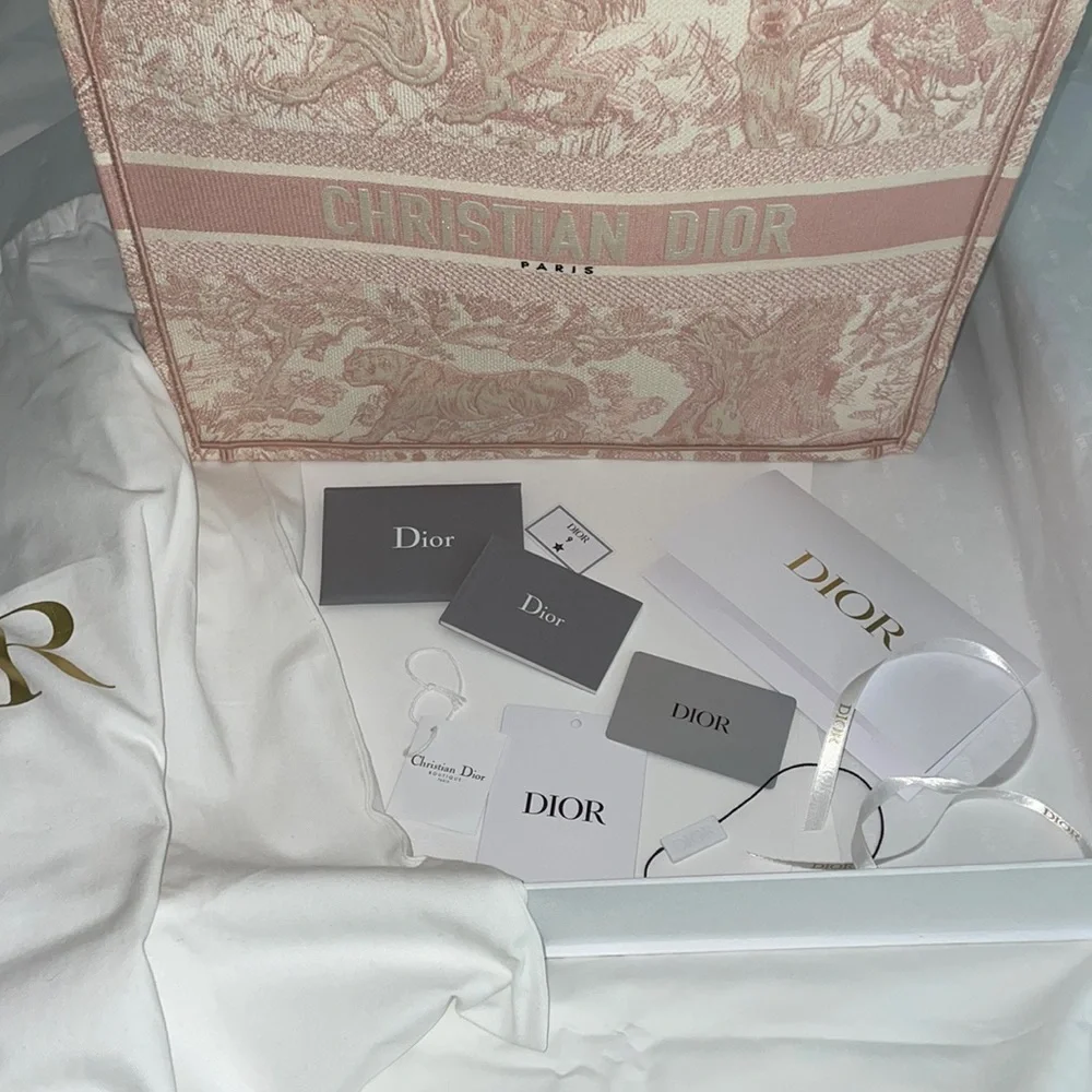LARGE Dior Book Tote Pink Toile de Jouy Embroidery
