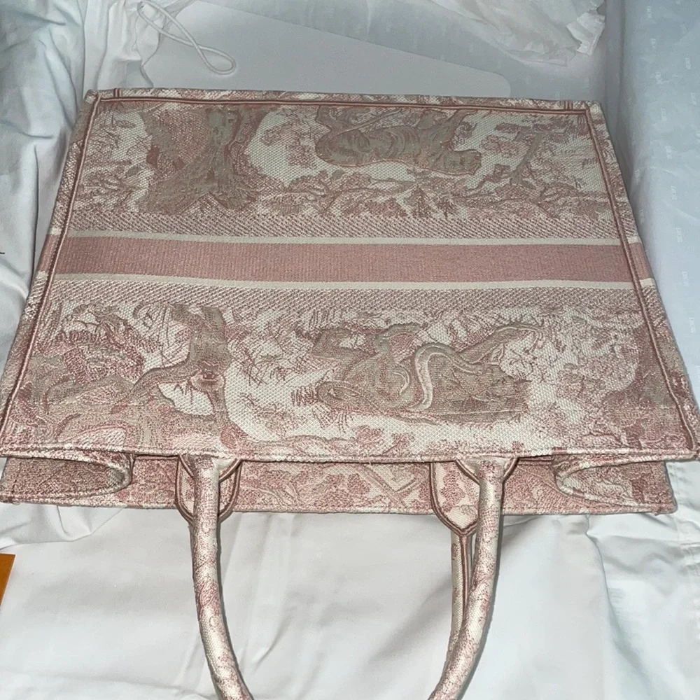 LARGE Dior Book Tote Pink Toile de Jouy Embroidery