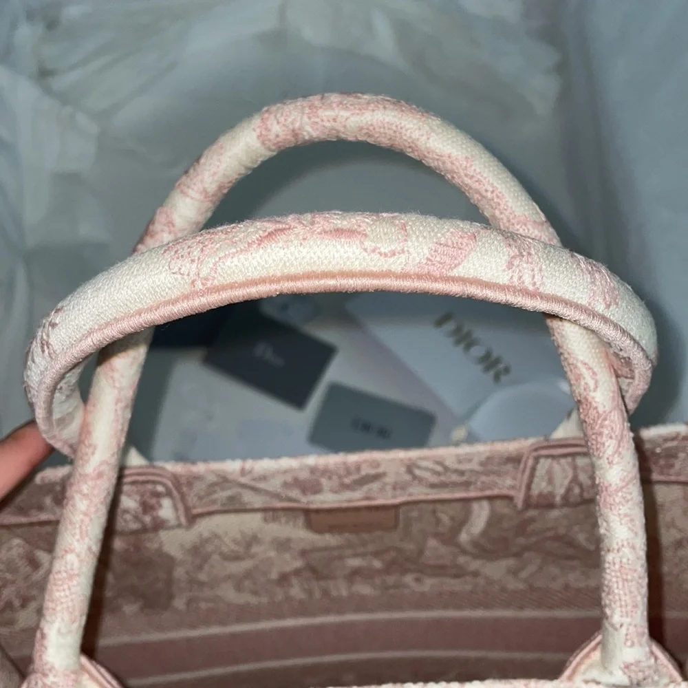 LARGE Dior Book Tote Pink Toile de Jouy Embroidery