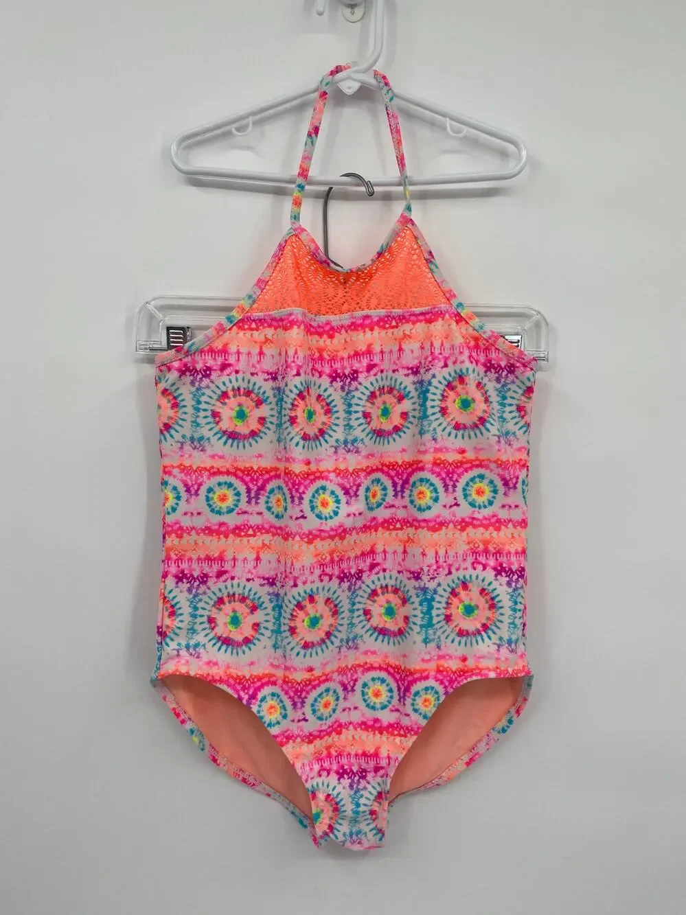 Wonder Nation Pink Printed Halter Neck One Piece Swimsuit Girls Size XL 14-16