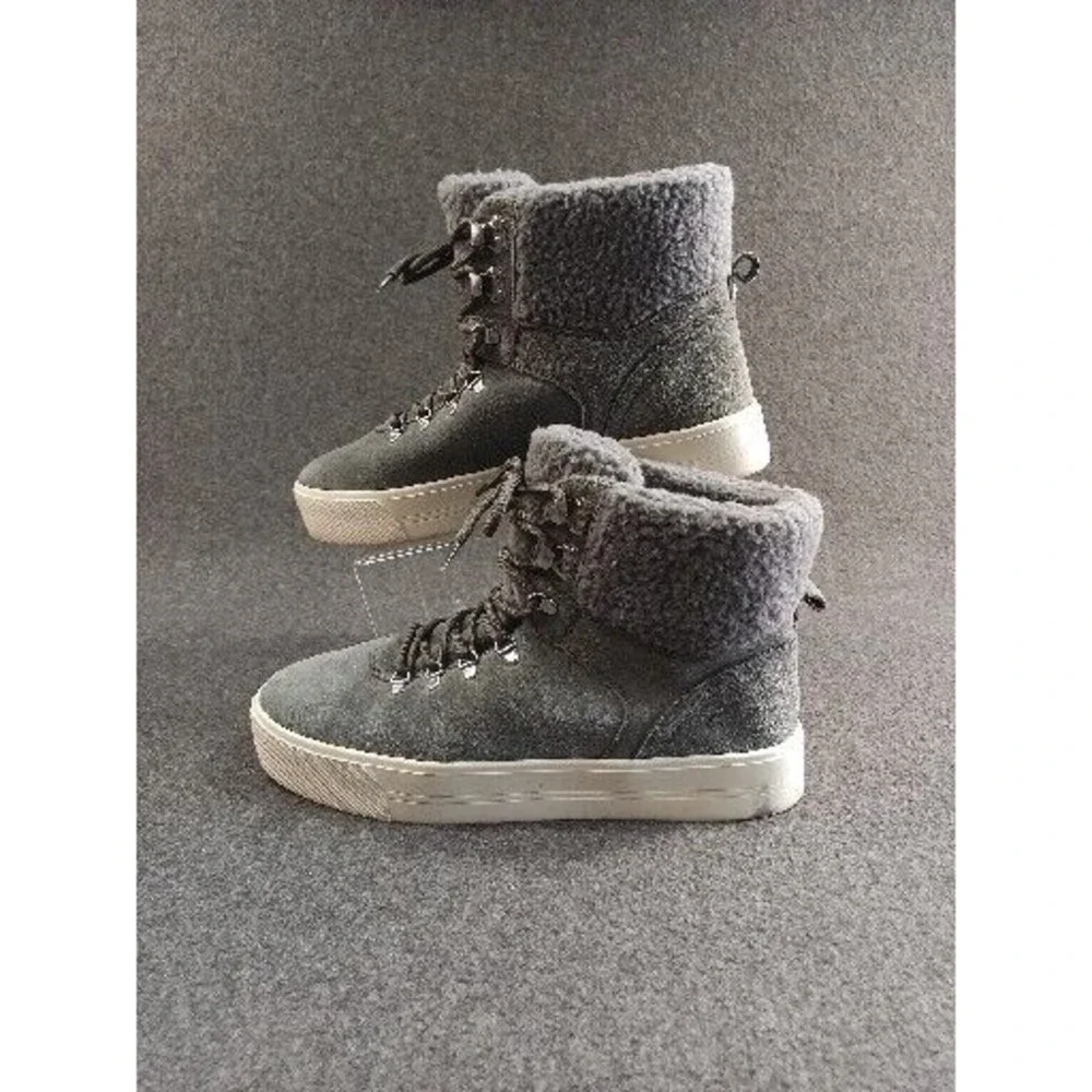 Marc Fisher Platform Sneaker Boots Women 10M Shearling Ankle Leather Lace Up