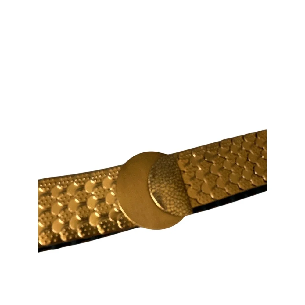 Vintage 70s 80s Gold Fish Scale Mail Stretch Belt Metallic Disco Cinch Waist