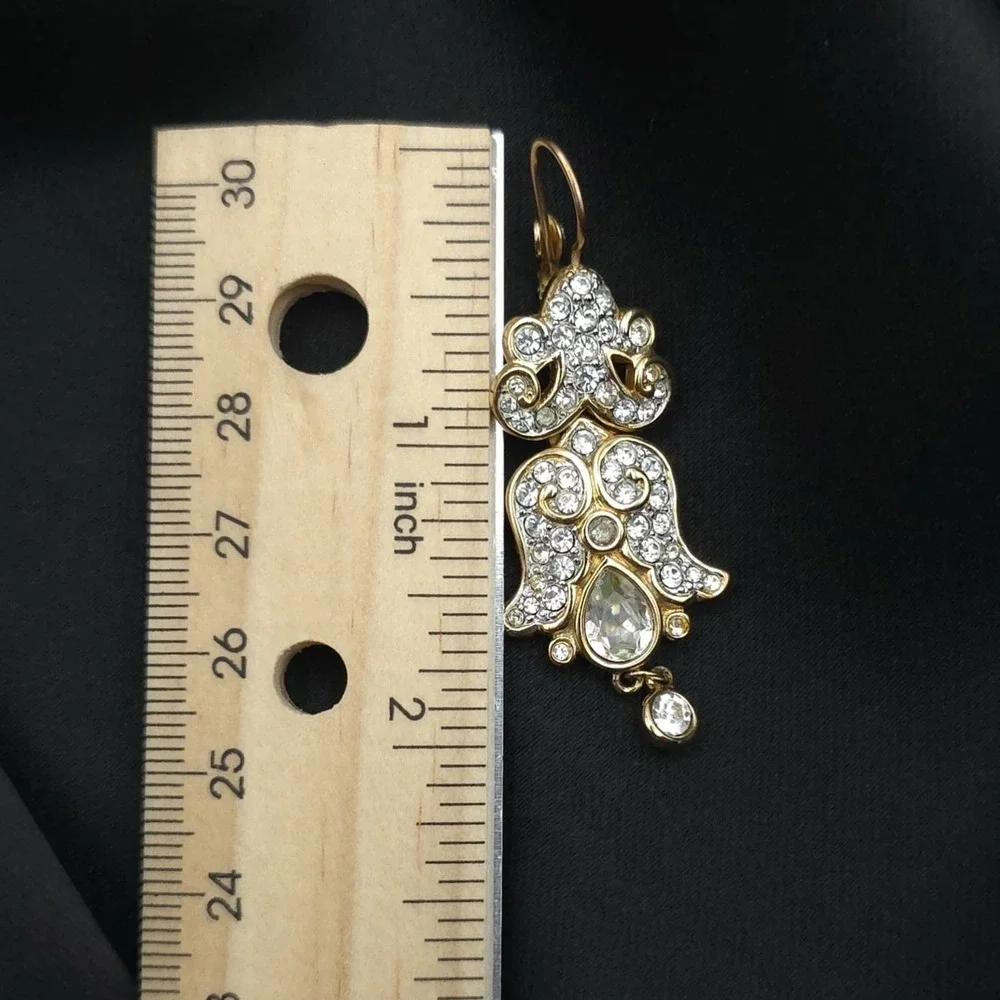 Swarovski‎ Crystal Swan Signed 2 inch Long Dangling Chandelier PIERCED Earrings